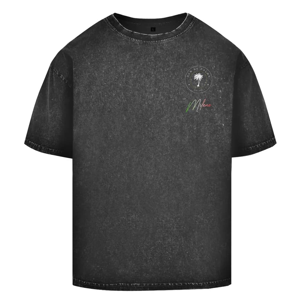 Oversize Washed T-Shirt Logo Milano für schwarz
